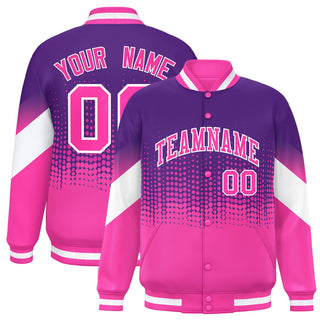 Custom Purple Pink Gradient Varsity Full-Snap Polka Dot Pattern Letterman Baseball Jacket - Style 1