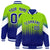 Custom Neon Green Royal Blue Gradient Varsity Full-Snap Polka Dot Pattern Letterman Baseball Jacket