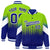 Custom Neon Green Royal Blue Gradient Varsity Full-Snap Polka Dot Pattern Letterman Baseball Jacket