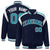 Custom Navy Aqua-White Bomber Full-Snap Varsity Letterman Shoulder Stripe Jacket