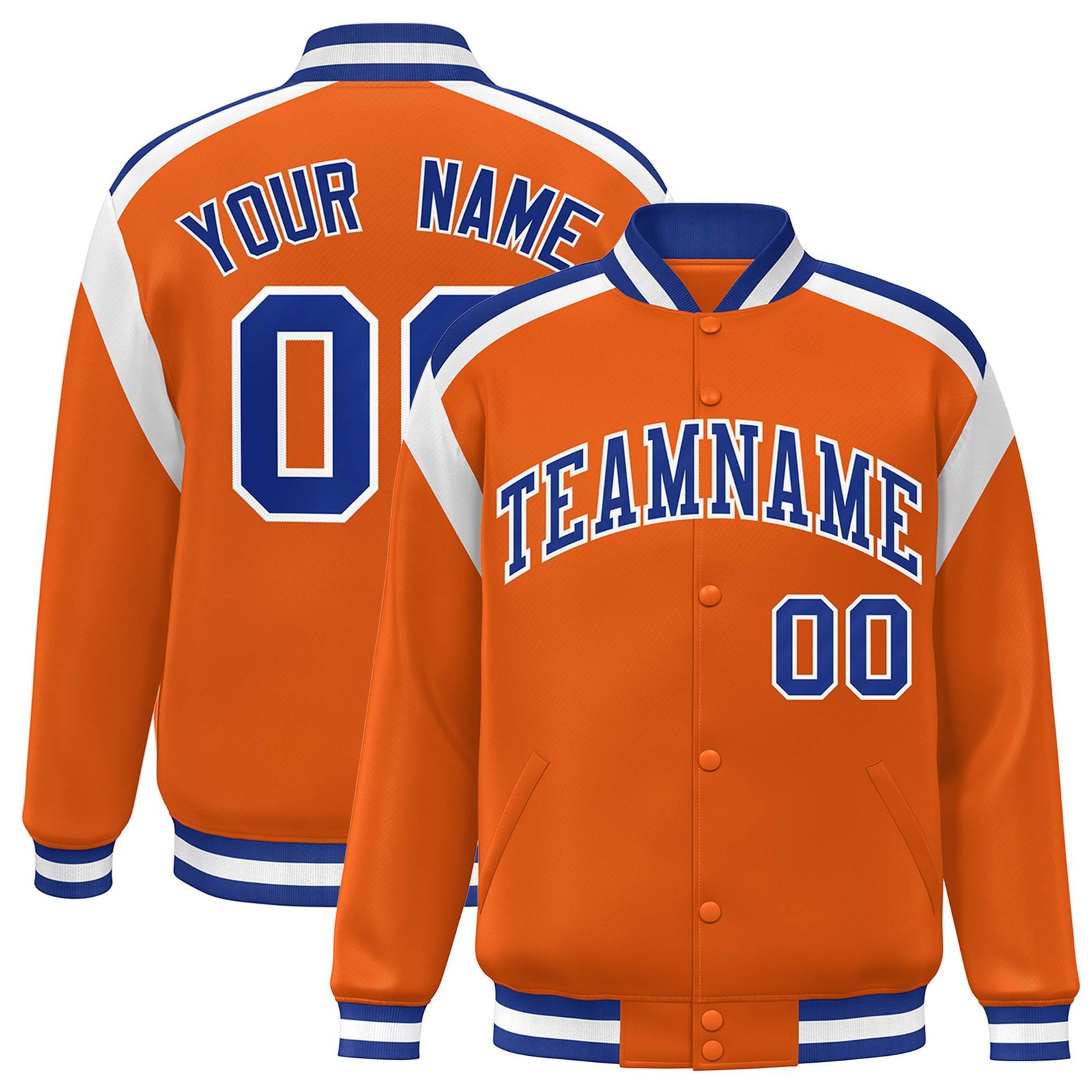 Custom Orange Purple-White Bomber Full-Snap Varsity Letterman Shoulder Stripe Jacket