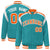 Custom Aqua Orange-White Bomber Full-Snap Varsity Letterman Shoulder Stripe Jacket