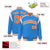 Custom Light Blue Orange-White Bomber Full-Snap Varsity Letterman Shoulder Stripe Jacket