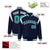 Custom Navy Aqua-White Bomber Full-Snap Varsity Letterman Shoulder Stripe Jacket