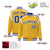 Custom Yellow Blue-White Bomber Full-Snap Varsity Letterman Shoulder Stripe Jacket