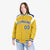 Custom Yellow Blue-White Bomber Full-Snap Varsity Letterman Shoulder Stripe Jacket