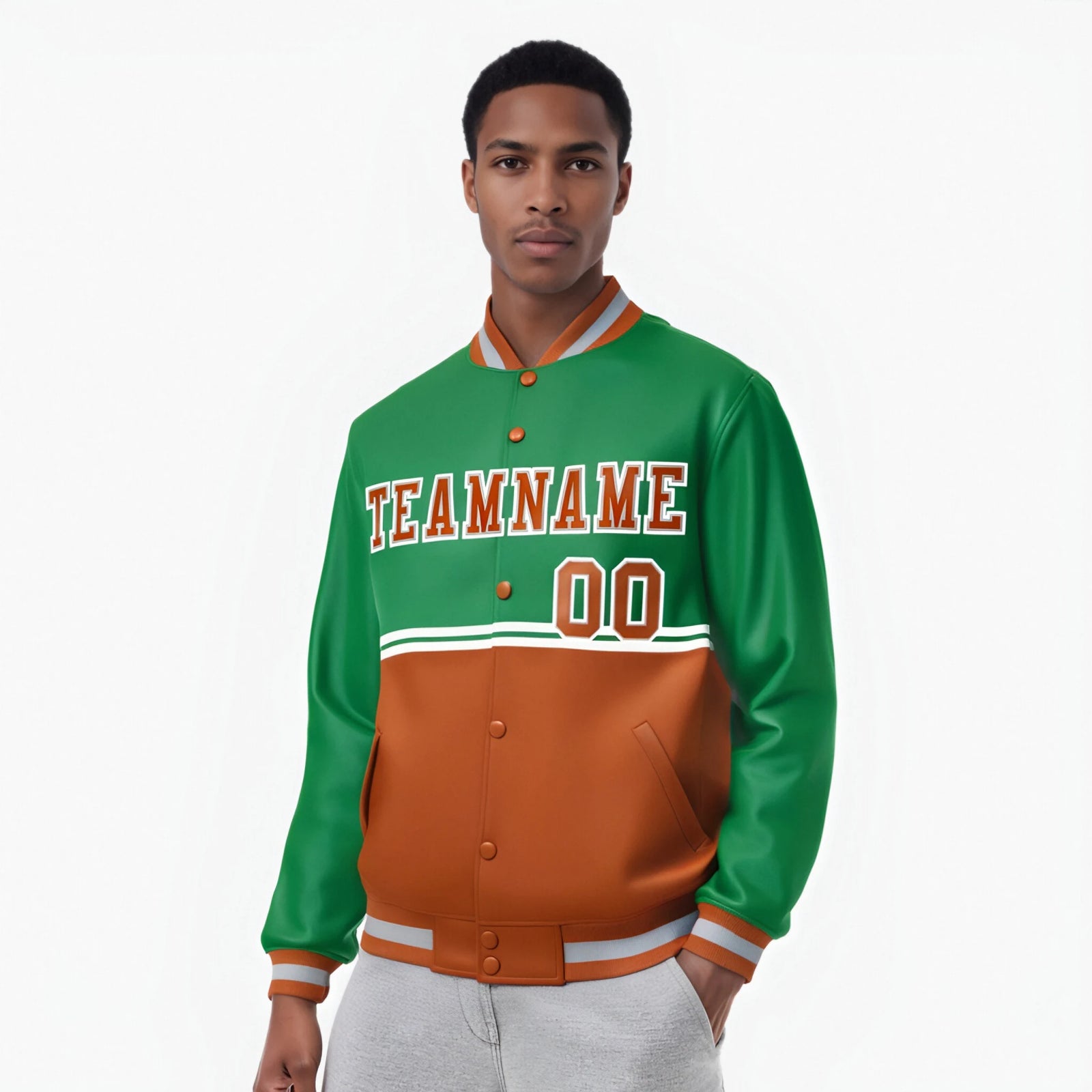 Custom Kelly Green-Munsell-Kelly Green Varsity Full-Snap Letterman Color-Matching Split Fashion Jacket