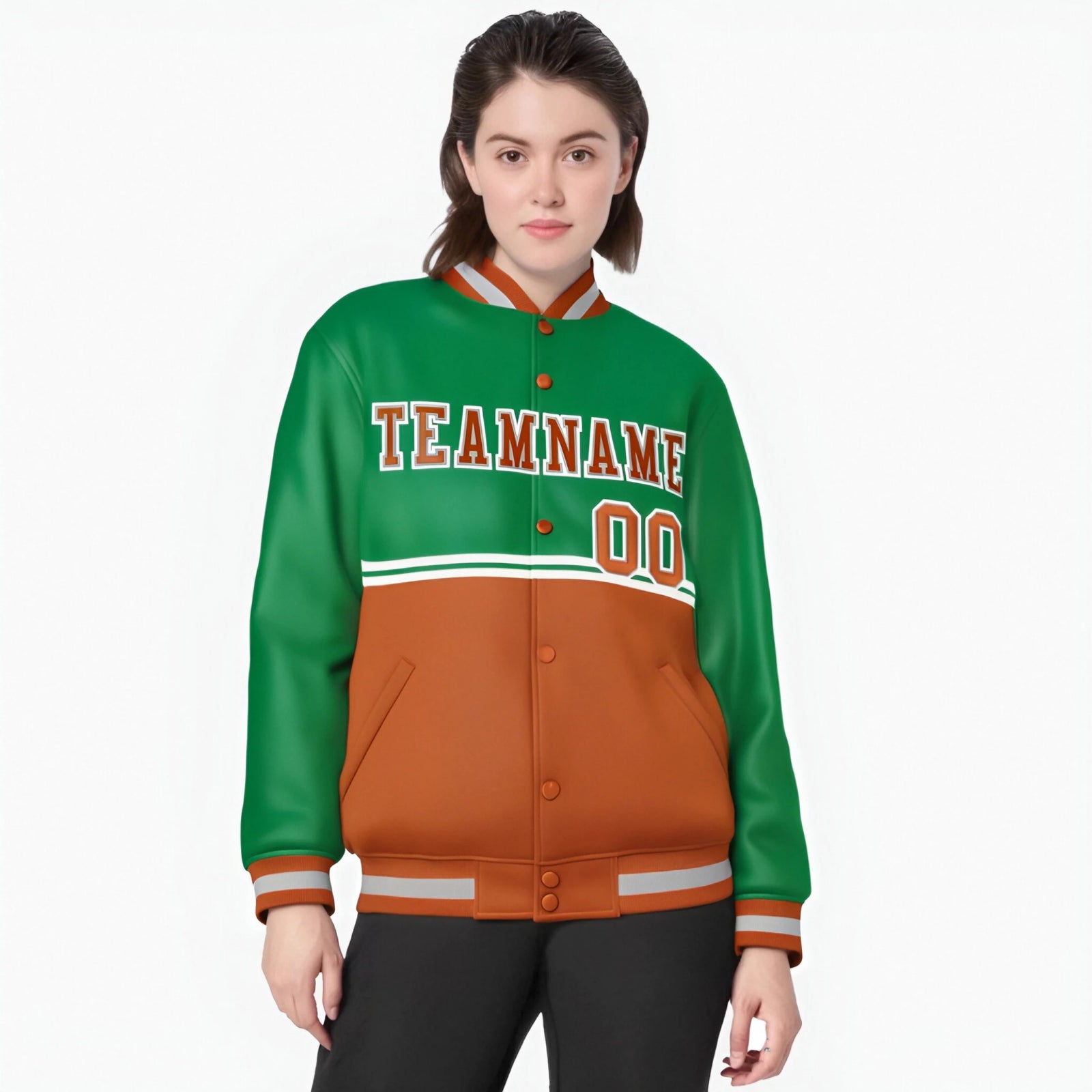 Custom Kelly Green-Munsell-Kelly Green Varsity Full-Snap Letterman Color-Matching Split Fashion Jacket
