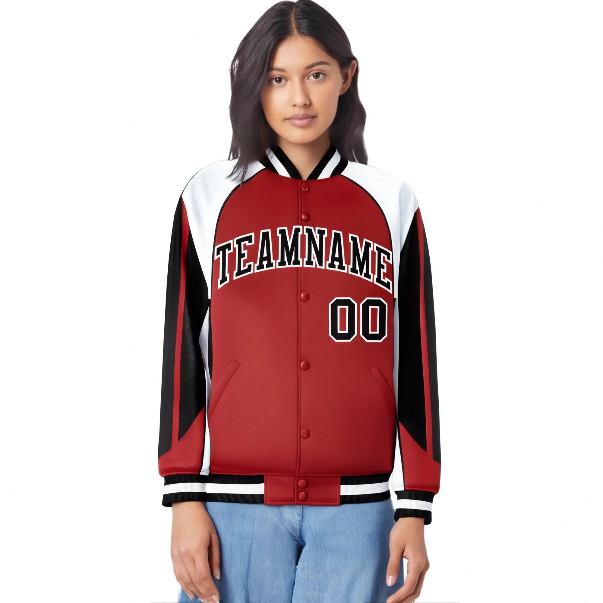 Custom Red Black-White Raglan Sleeves Varsity Letterman Two Tone Jacket