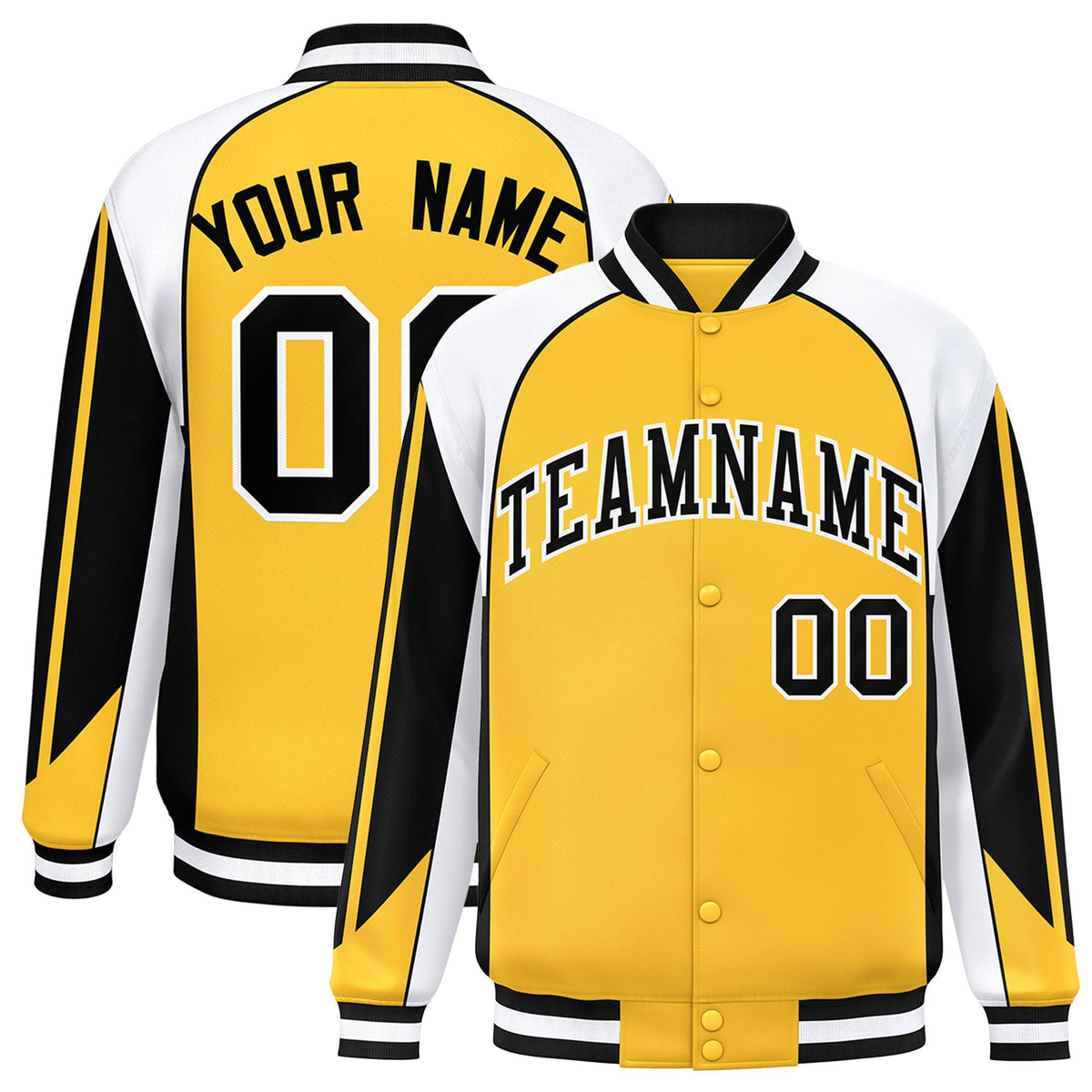 Custom Yellow White-Black Raglan Sleeves Varsity Letterman Two Tone Jacket