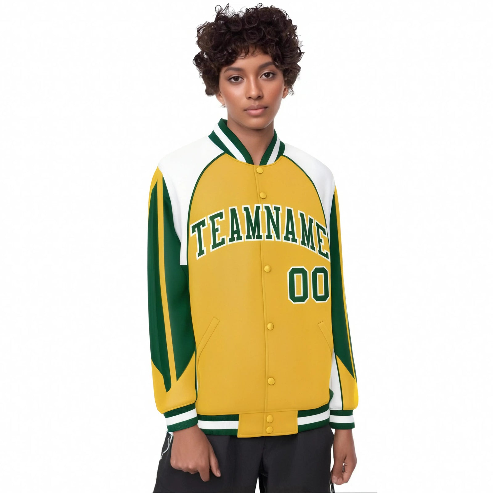 Custom Yellow White Kelly-Green Raglan Sleeves Varsity Letterman Two Tone Jacket
