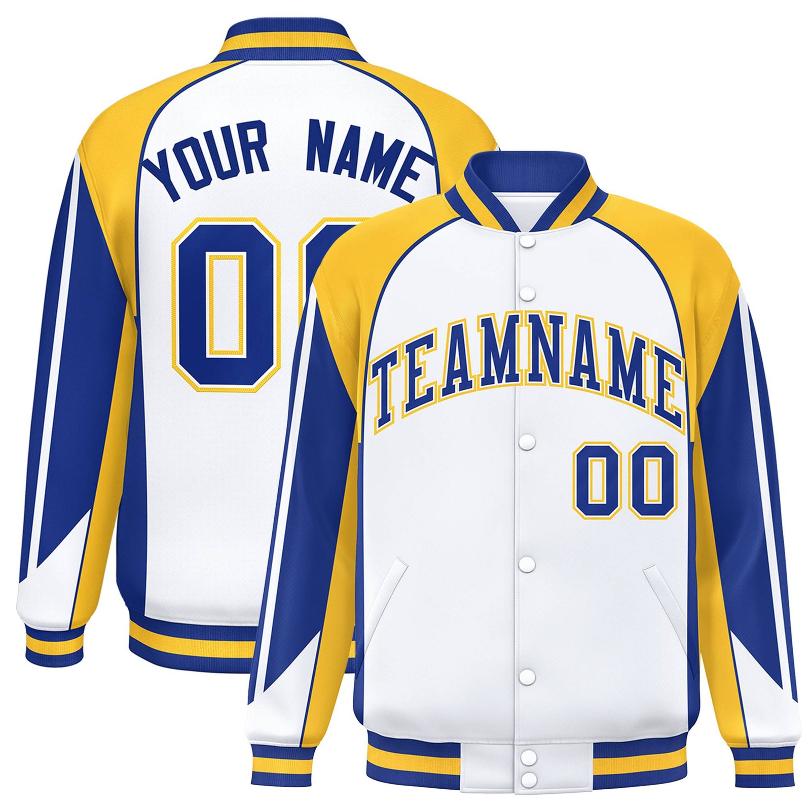 Custom White Yellow-Purple Raglan Sleeves Varsity Letterman Two Tone Jacket
