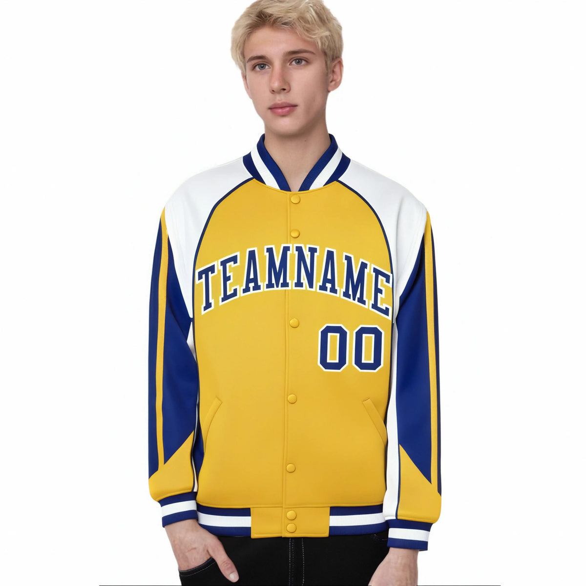 Custom Yellow White-Purple Raglan Sleeves Varsity Letterman Two Tone Jacket