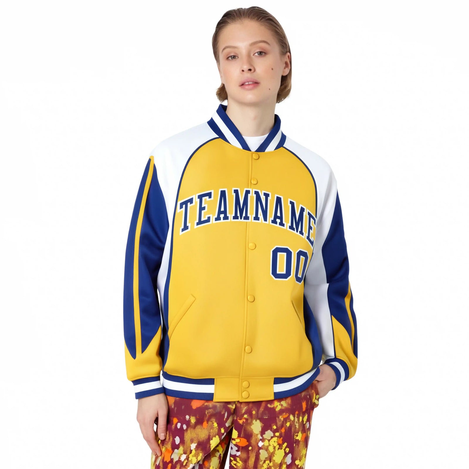 Custom Yellow White-Purple Raglan Sleeves Varsity Letterman Two Tone Jacket