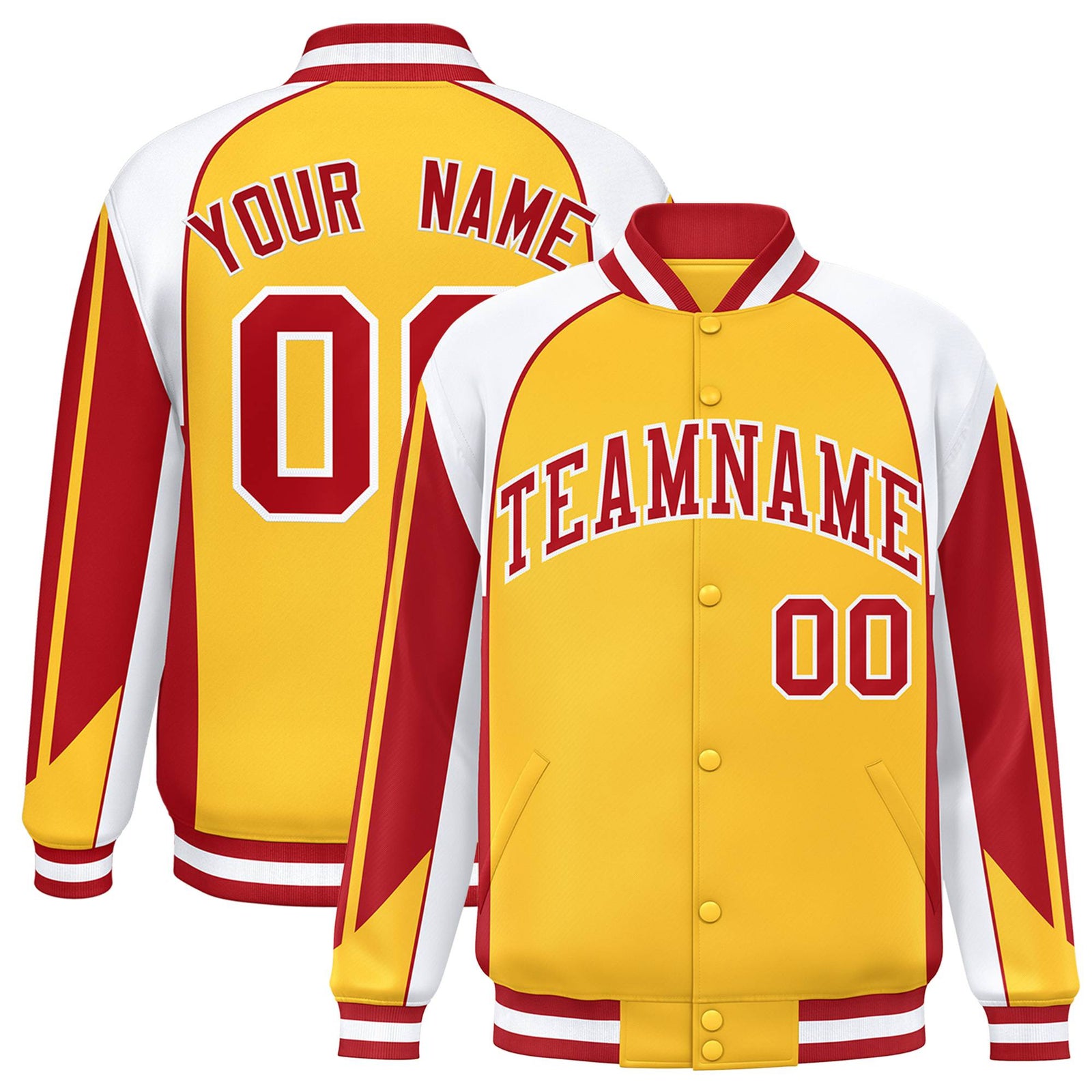 Custom Yellow White-Red Raglan Sleeves Varsity Letterman Two Tone Jacket