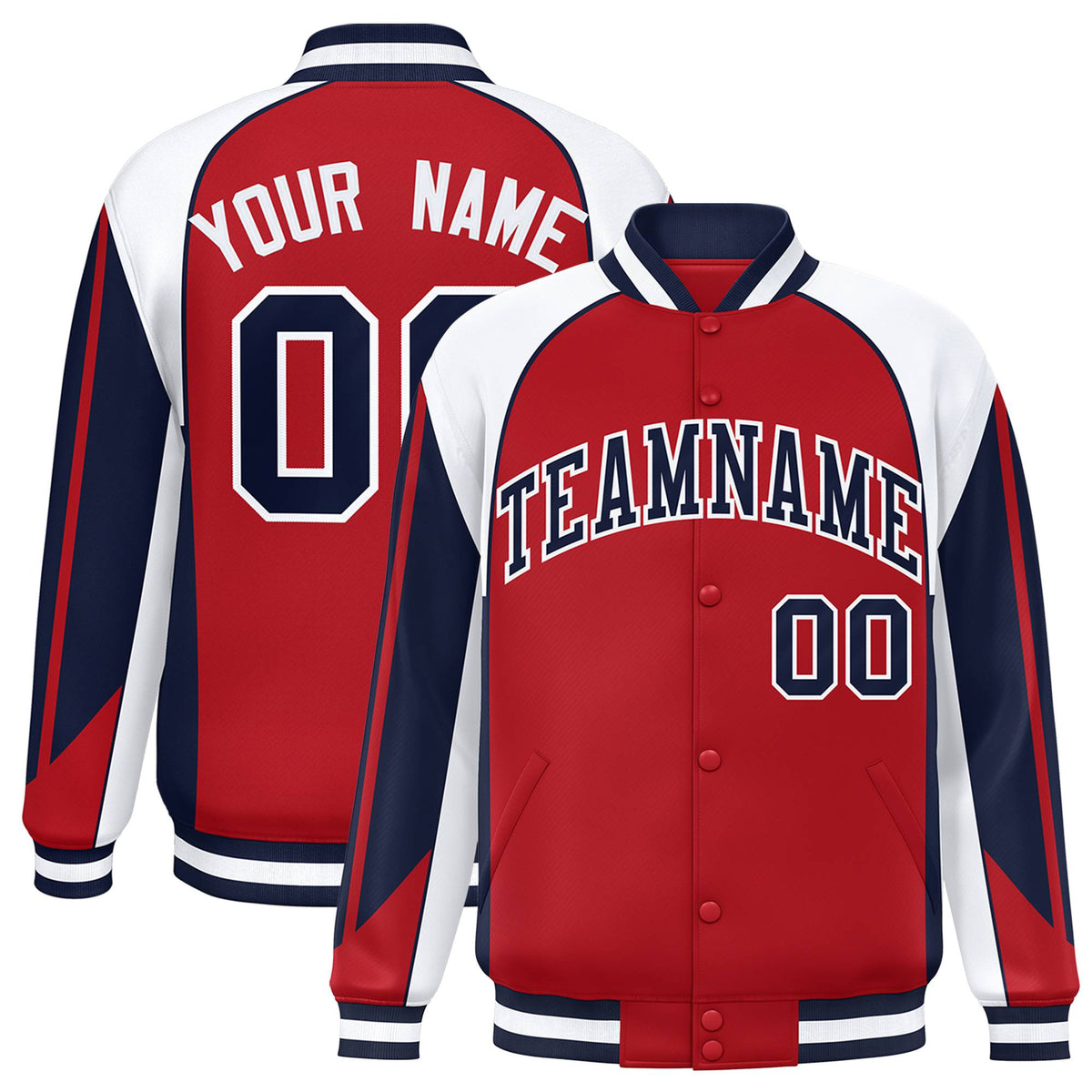 Custom Red White-Navy Raglan Sleeves Varsity Letterman Two Tone Jacket