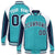 Custom Aqua White-Navy Raglan Sleeves Varsity Letterman Two Tone Jacket