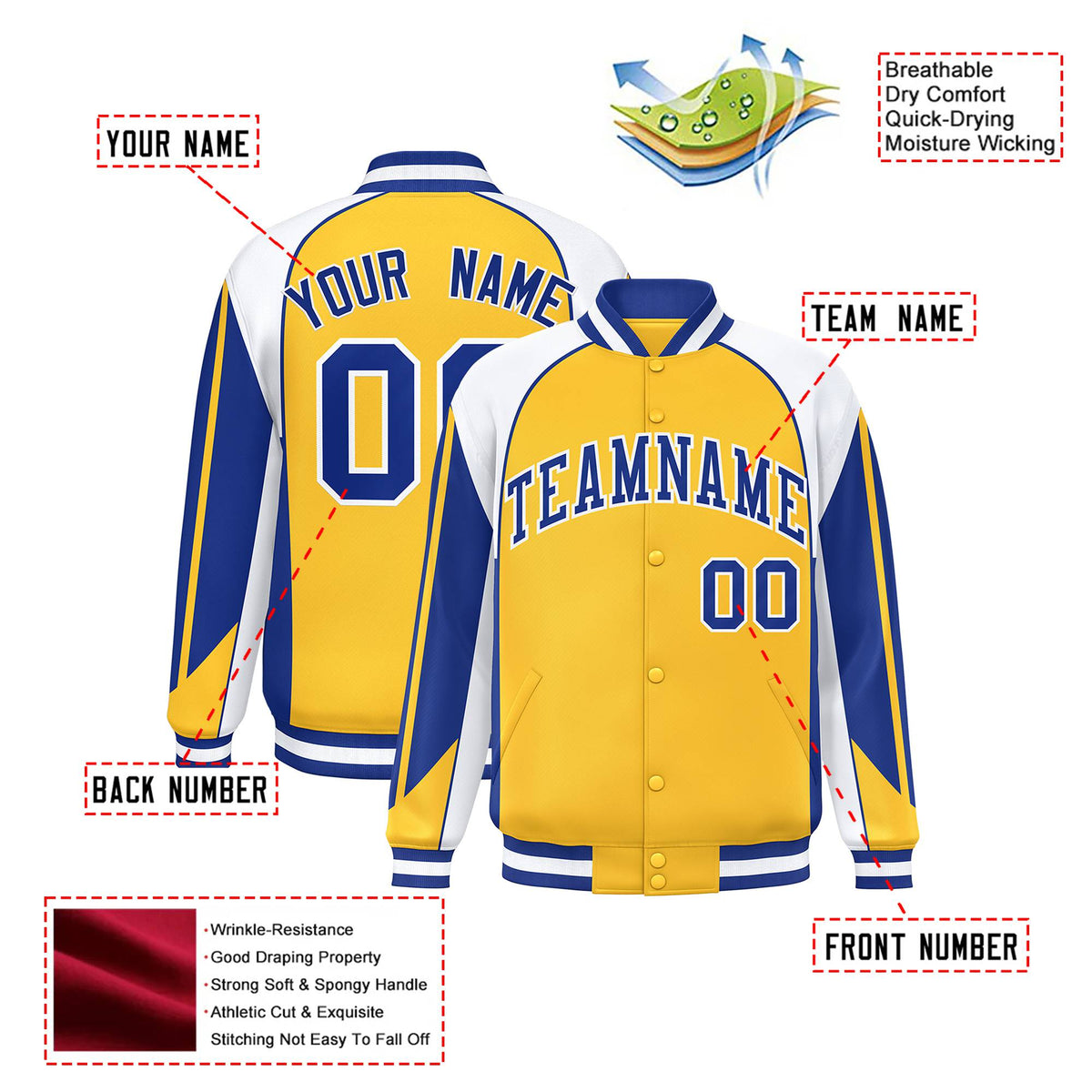 Custom Yellow White-Blue Raglan Sleeves Varsity Letterman Two Tone Jacket
