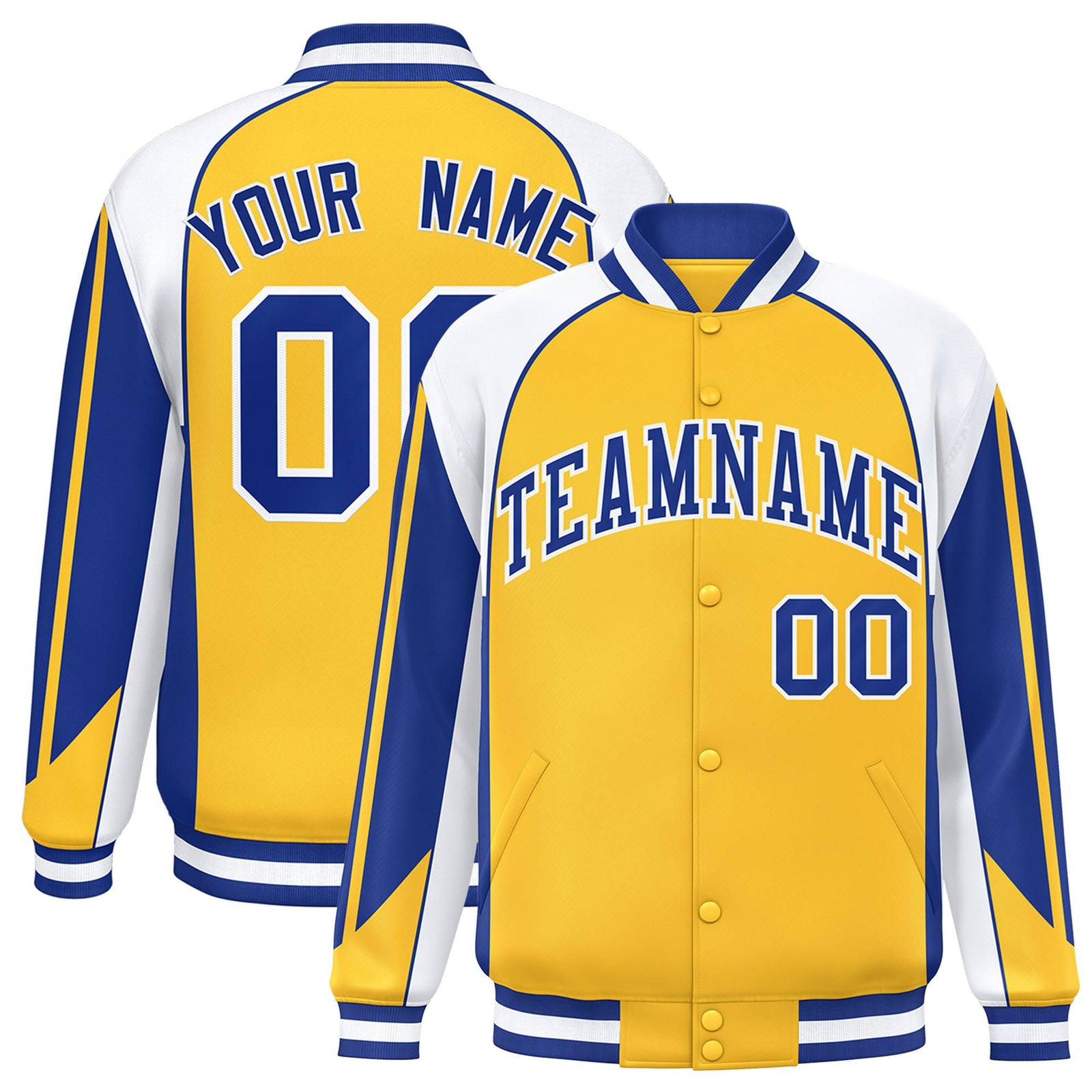 Custom Yellow White-Blue Raglan Sleeves Varsity Letterman Two Tone Jacket
