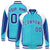 Custom Aqua White-Blue Raglan Sleeves Varsity Letterman Two Tone Jacket