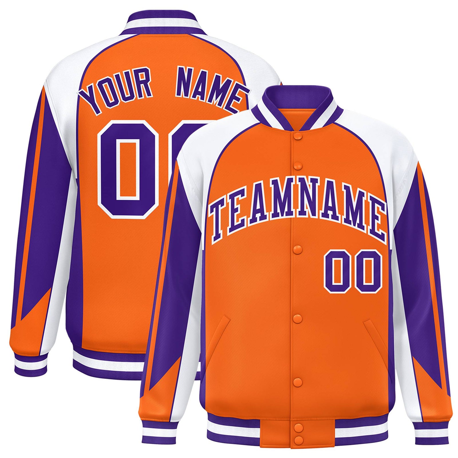 Custom Orange White-Purple Raglan Sleeves Varsity Letterman Two Tone Jacket