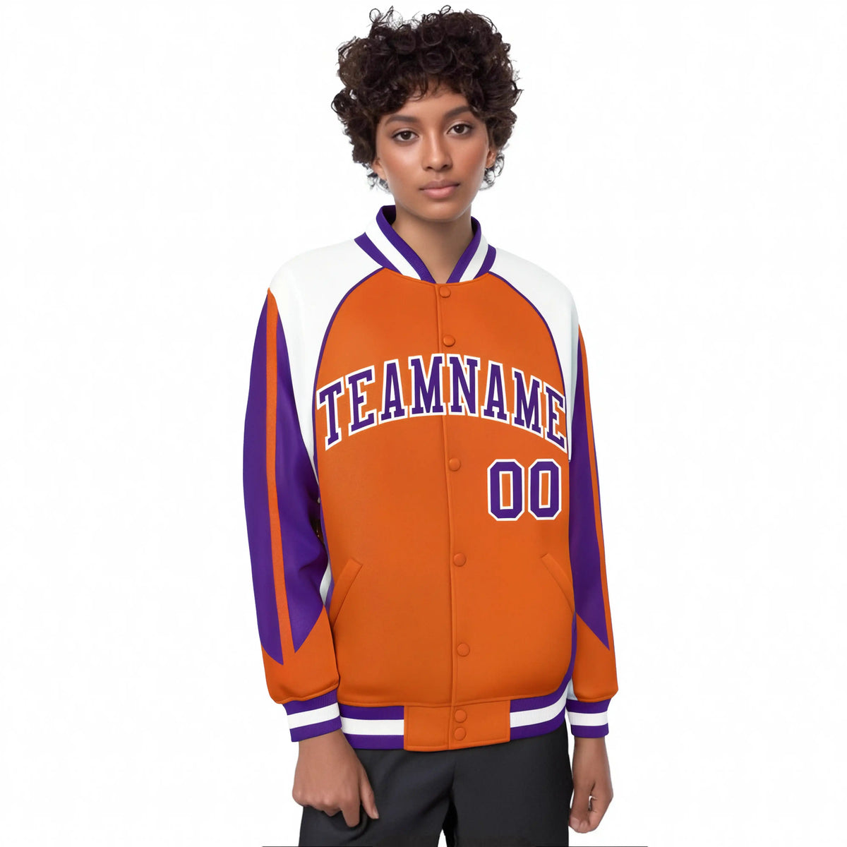 Custom Orange White-Purple Raglan Sleeves Varsity Letterman Two Tone Jacket
