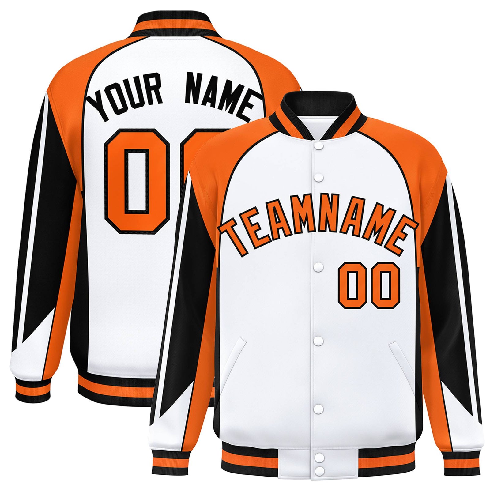 Custom White Orange-Black Raglan Sleeves Varsity Letterman Two Tone Jacket