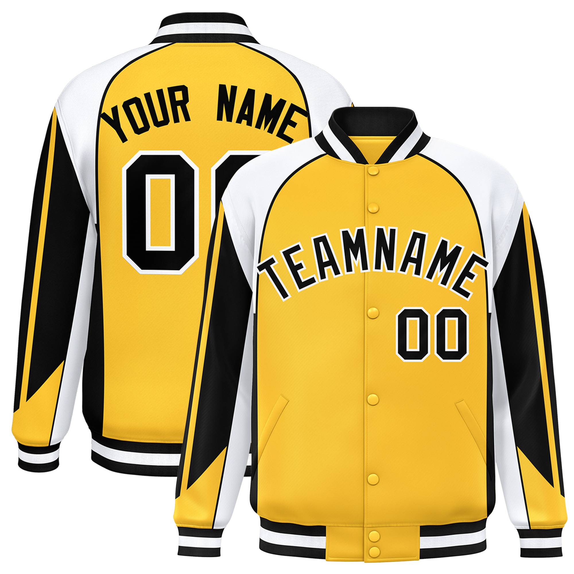 Custom Yellow White-Black Raglan Sleeves Varsity Letterman Two Tone Jacket