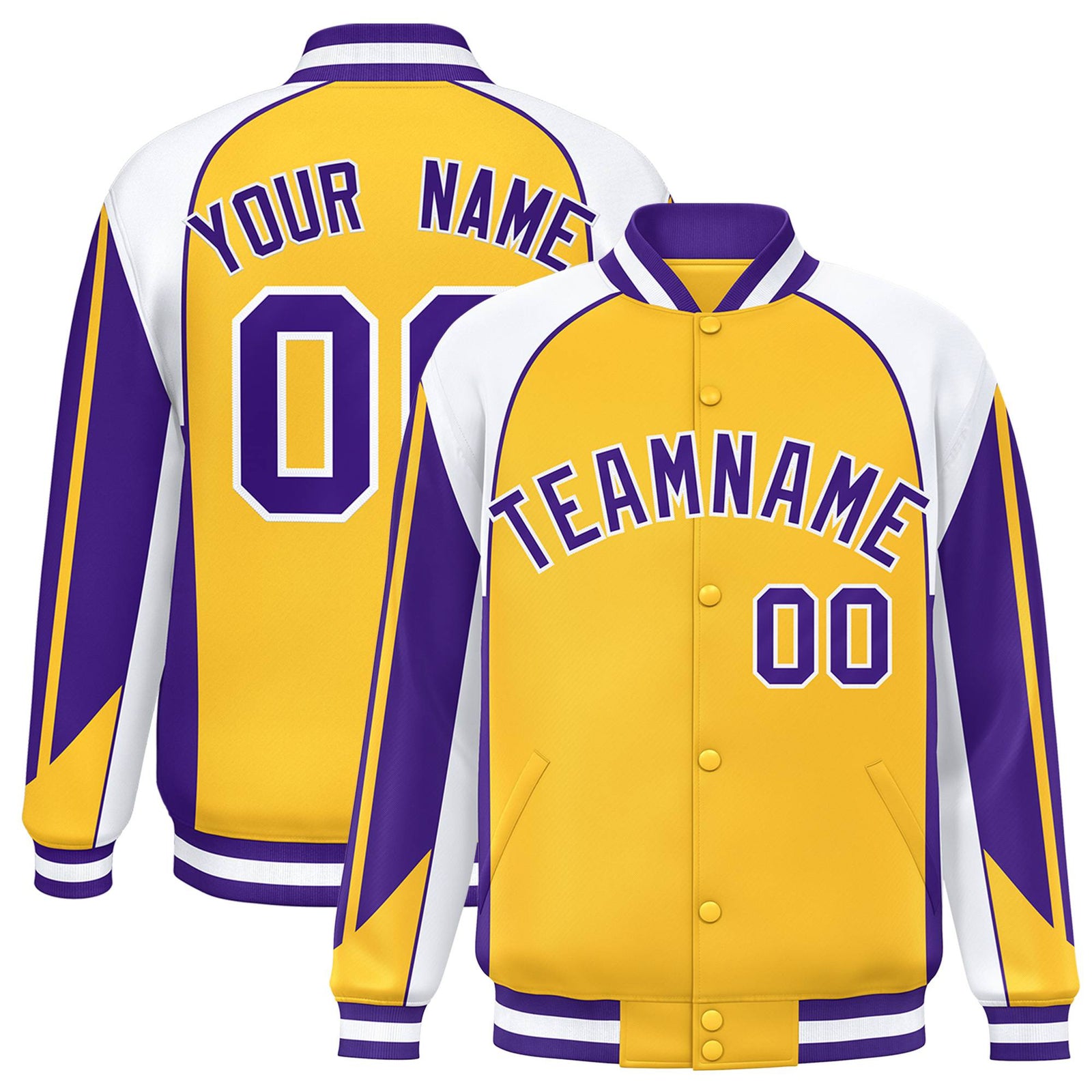 Custom Yellow White-Purple Raglan Sleeves Varsity Letterman Two Tone Jacket