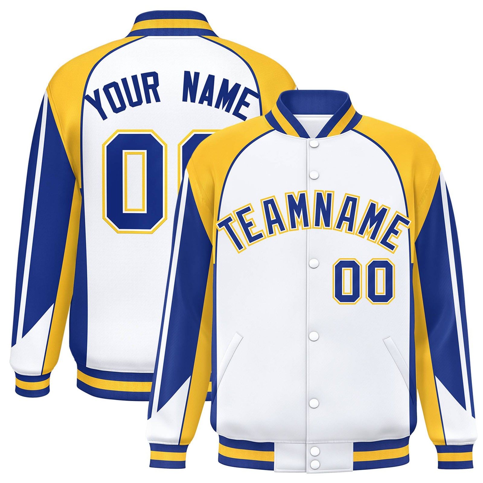 Custom White Yellow-Purple Raglan Sleeves Varsity Letterman Two Tone Jacket