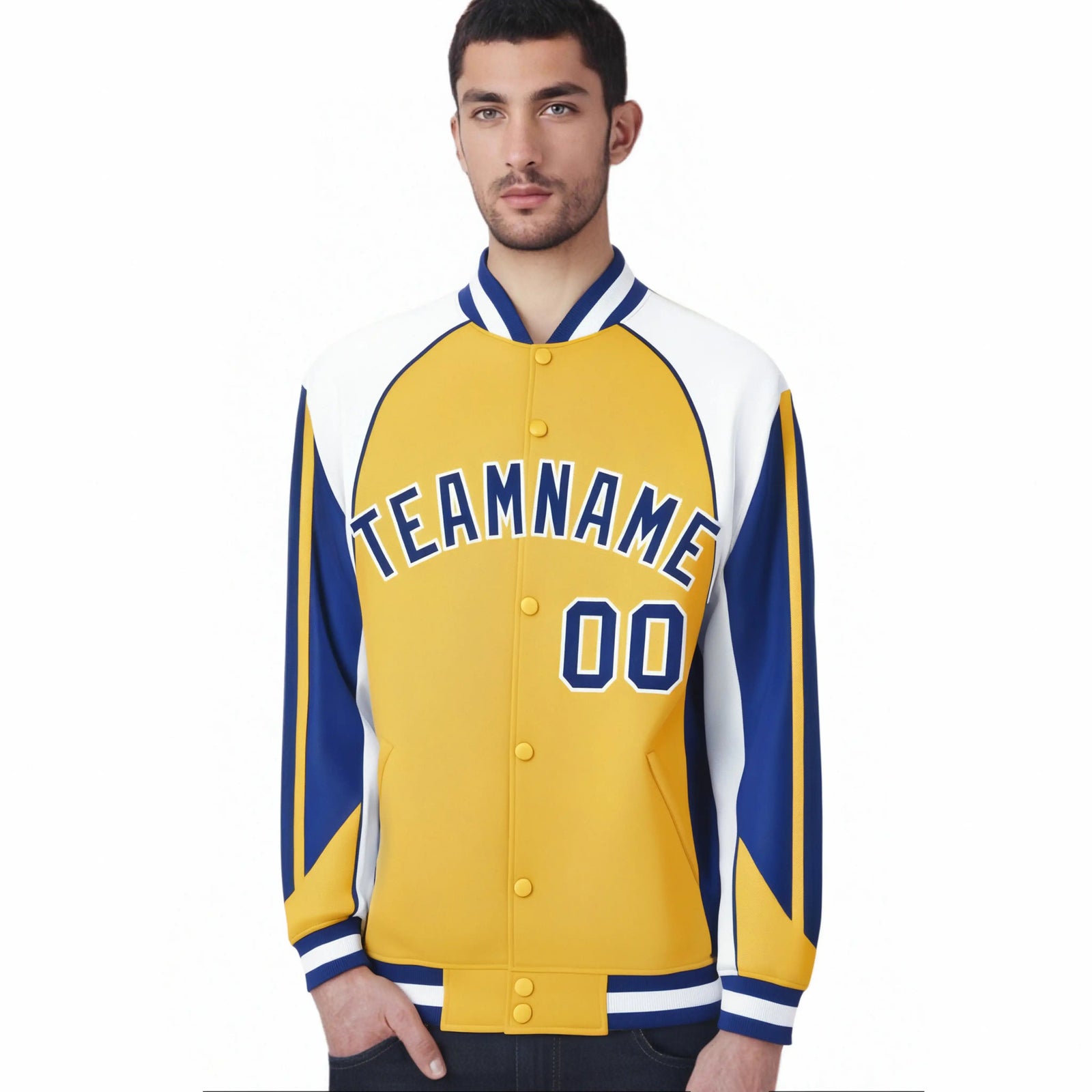 Custom Yellow White-Purple Raglan Sleeves Varsity Letterman Two Tone Jacket