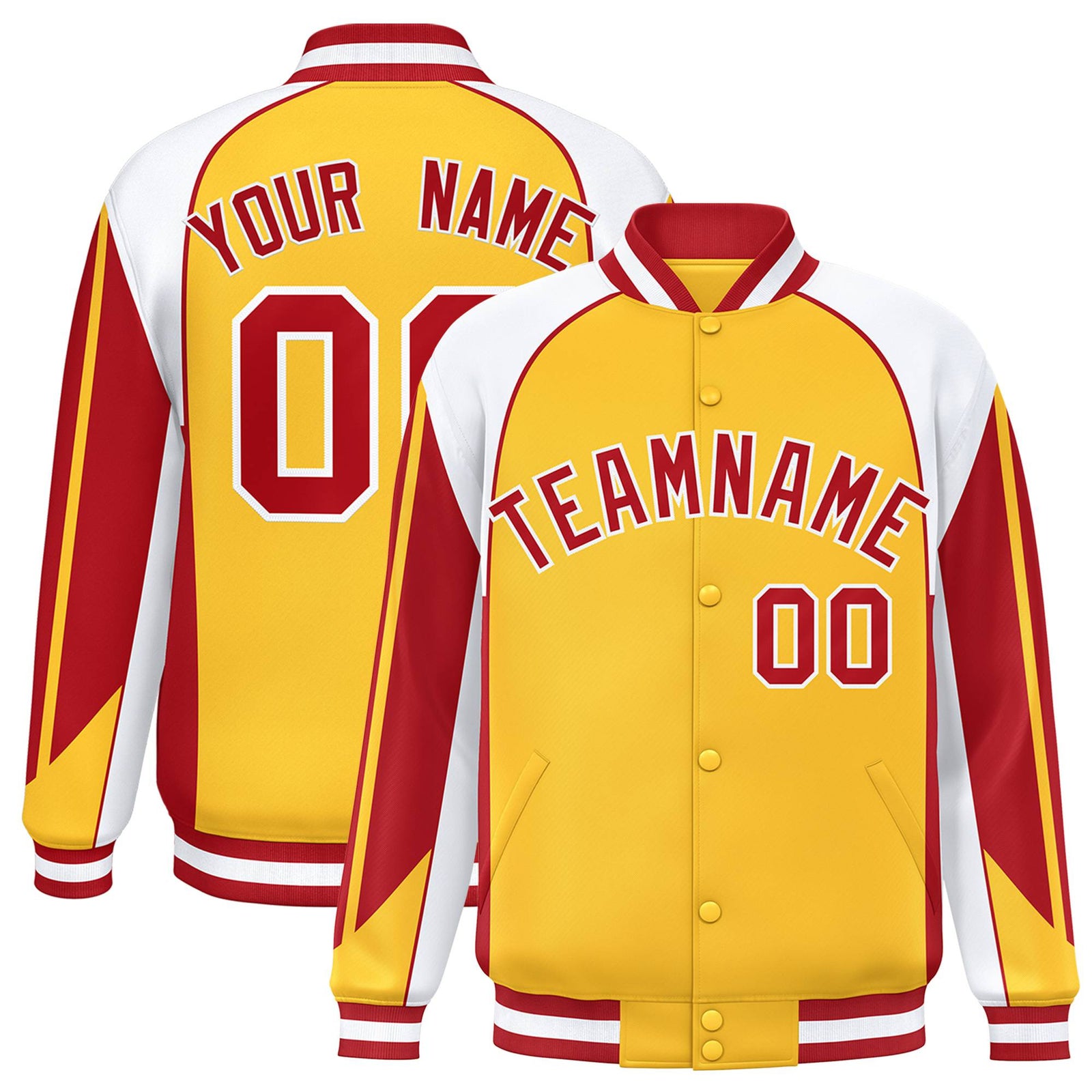 Custom Yellow White-Red Raglan Sleeves Varsity Letterman Two Tone Jacket