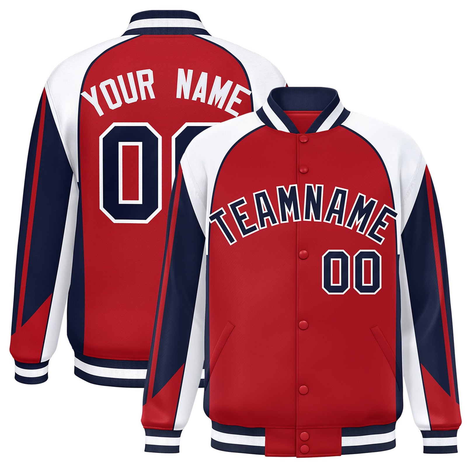 Custom Red White-Navy Raglan Sleeves Varsity Letterman Two Tone Jacket