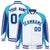 Custom White Aqua-Blue Raglan Sleeves Varsity Letterman Two Tone Jacket