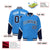 Custom Powder Blue Navy-White Varsity Full-Snap Color Block Letterman Jacket