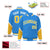 Custom Powder Blue Gold-White Varsity Full-Snap Color Block Letterman Jacket