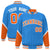 Custom Powder Blue Orange-White Varsity Full-Snap Color Block Letterman Jacket