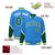 Custom Powder Blue Green-White Varsity Full-Snap Color Block Letterman Jacket