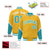 Custom Gold Aqua-White Varsity Full-Snap Color Block Letterman Jacket