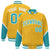 Custom Gold Aqua-White Varsity Full-Snap Color Block Letterman Jacket