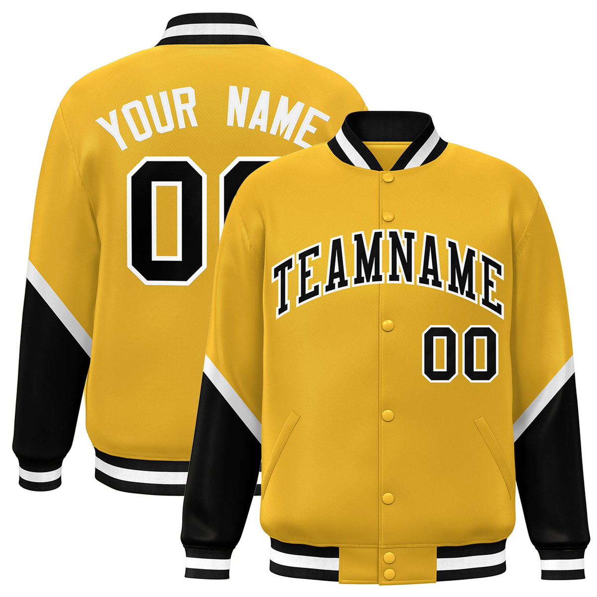 Custom Gold Brown-White Varsity Full-Snap Color Block Letterman Jacket