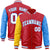 Custom Red Royal Blue-Gold Varsity Full-Zip Raglan Sleeves Letterman Bomber Jacket