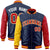 Custom Navy Blue Red-Gold Varsity Full-Zip Raglan Sleeves Letterman Bomber Jacket