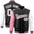 Custom Black White-Light Pink Varsity Full-Zip Raglan Sleeves Letterman Bomber Jacket