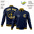 Custom Navy Old Gold-Navy Bomber Full-Snap Varsity Letterman Jacket