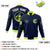 Custom Navy Neon Green-White Bomber Full-Snap Varsity Letterman Jacket