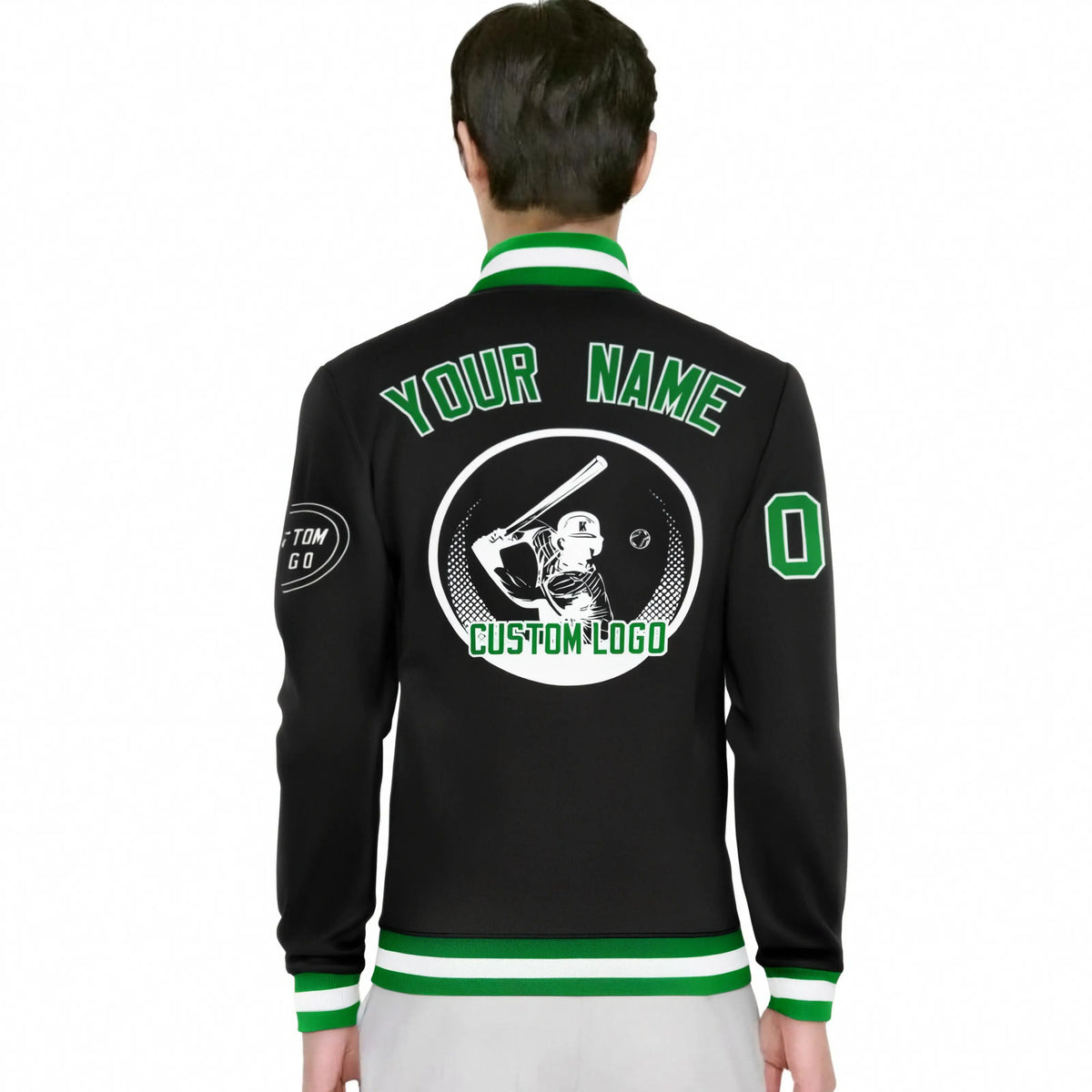Custom Black Kelly Green-Black Bomber Full-Snap Varsity Letterman Jacket