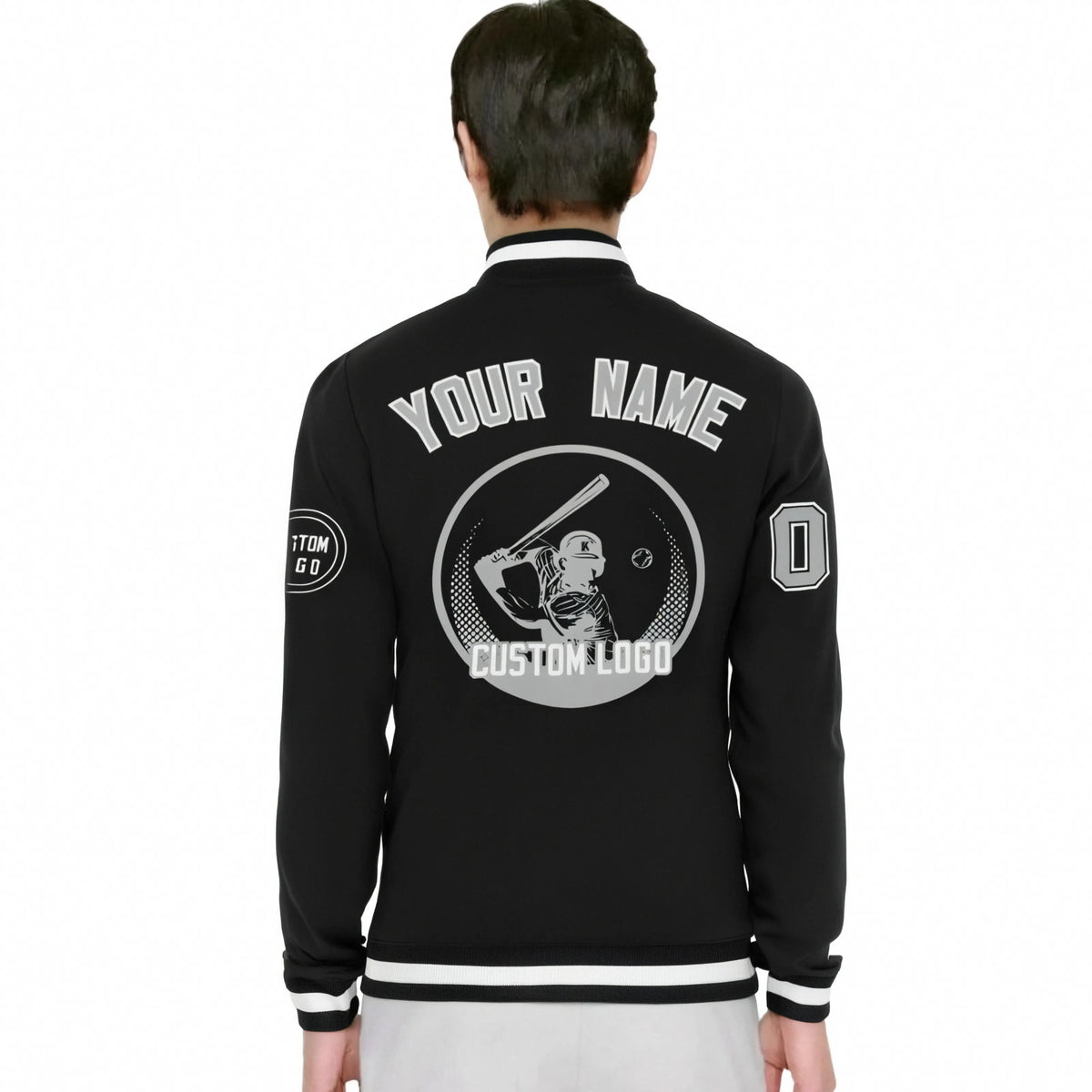 Custom Black Black-White Bomber Full-Snap Varsity Letterman Jacket