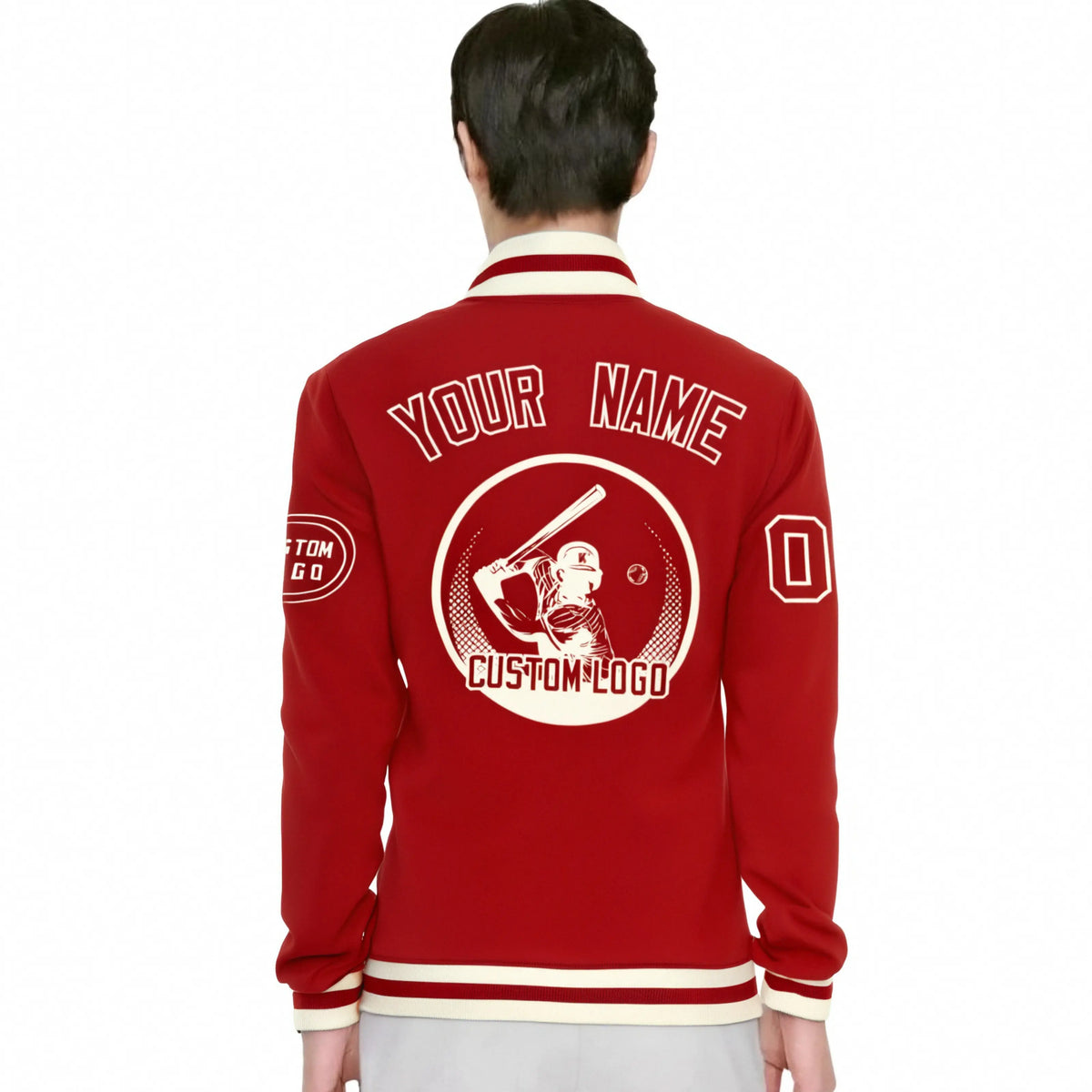 Custom Red Red-Cream Bomber Full-Snap Varsity Letterman Jacket