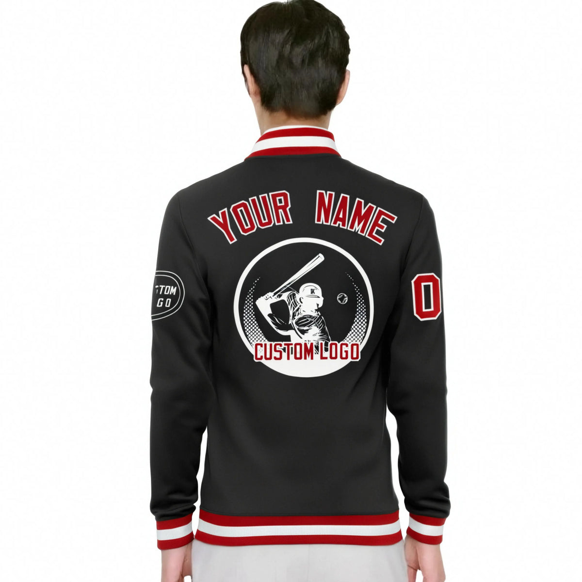 Custom Black Red-White Bomber Full-Snap Varsity Letterman Jacket
